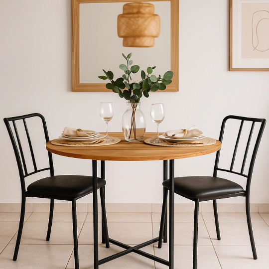 Mesa De Jantar Redonda P/4 Cadeiras Estilo Industrial Madeira Marrom Imbuia 70cm