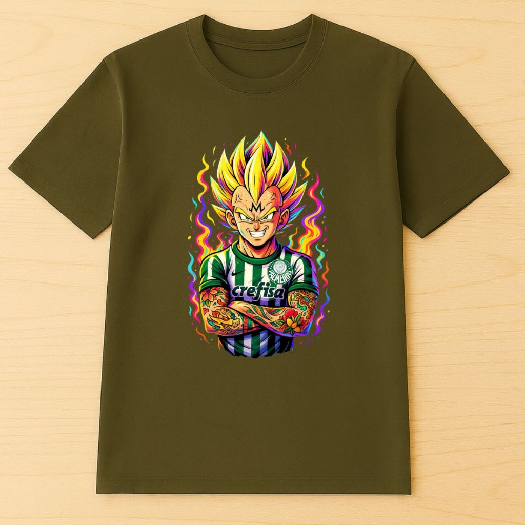 Camiseta Anime Masculina Dragon Ball Vegeta Camisa Palmeiras Torcedor Estampada Unisex Avanti Palestra