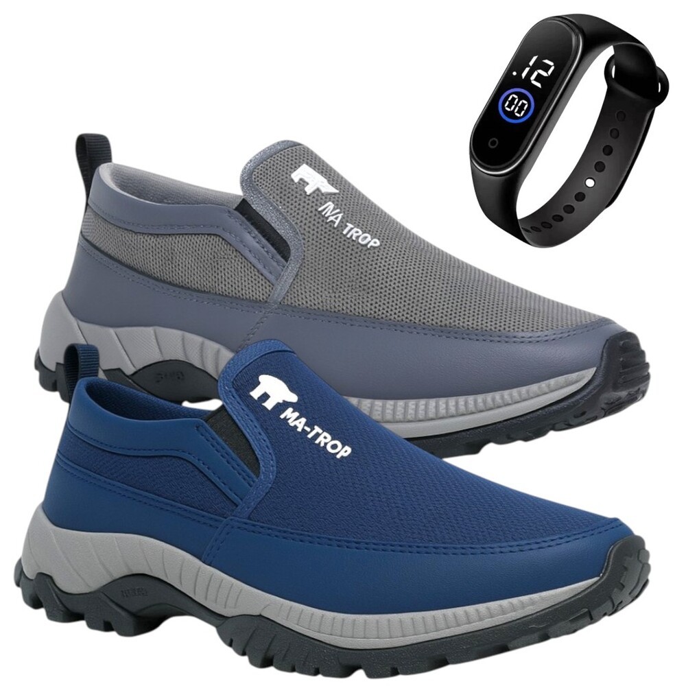 Kit 2 Pares De Tenis Sapatilha Masculino Moderno Aquatico Adventure Costurado Resistente + Relogio
