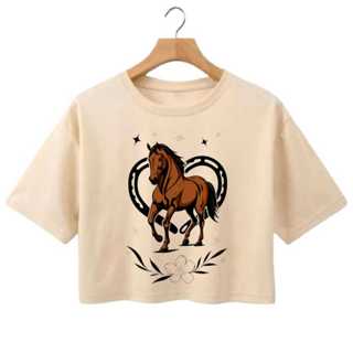 Camisa Cropped T-Shirt Oversize Cavalo Coraçao 100% Algodão Lançamento em Oferta na Shopee