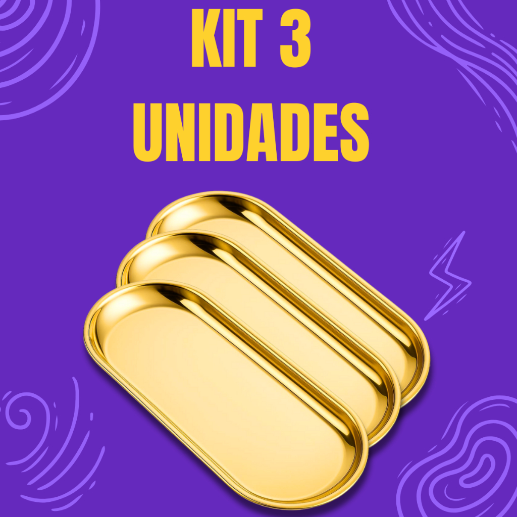 Bandeja Dourada Aço Inox Luxuosa Espelhada Decorativa Petisco Organizador Brilhosa