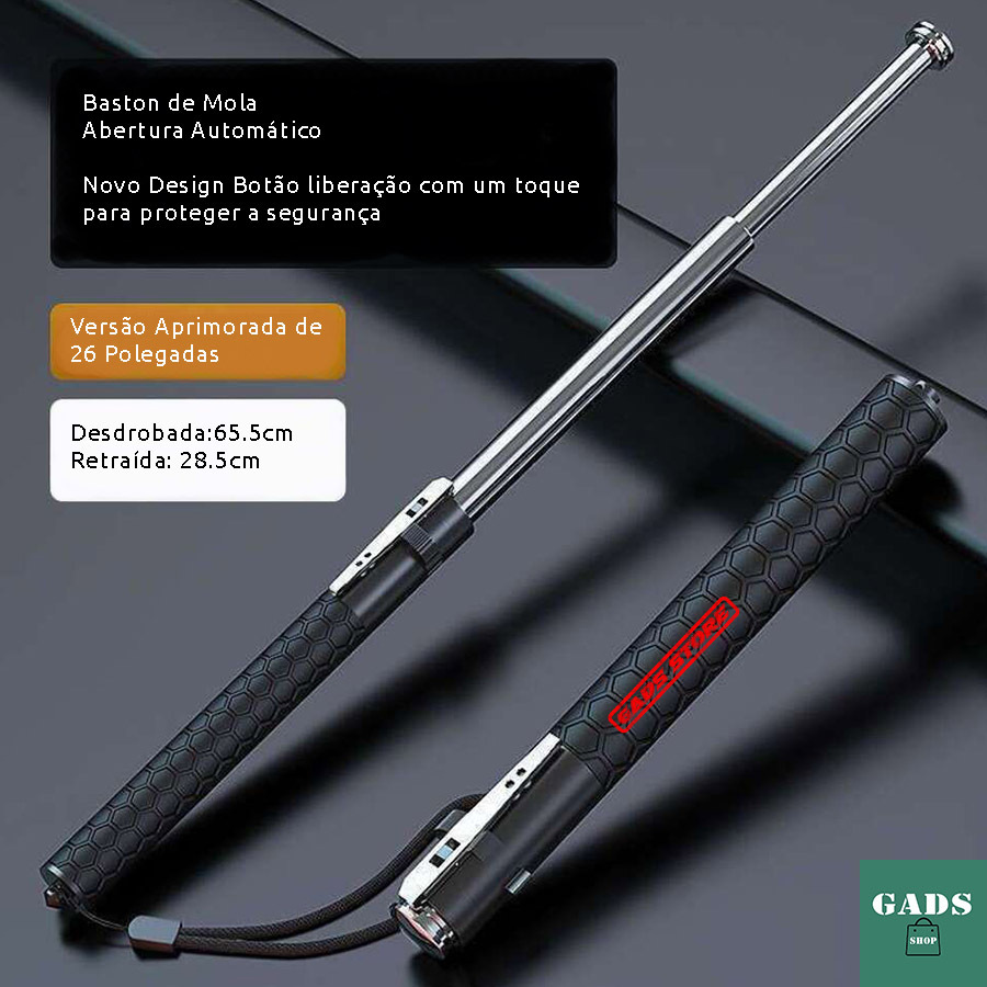 Baston Autoretrátil 2 fases Abre Automático Aço Reforçado Forte 65cm em Oferta na Shopee