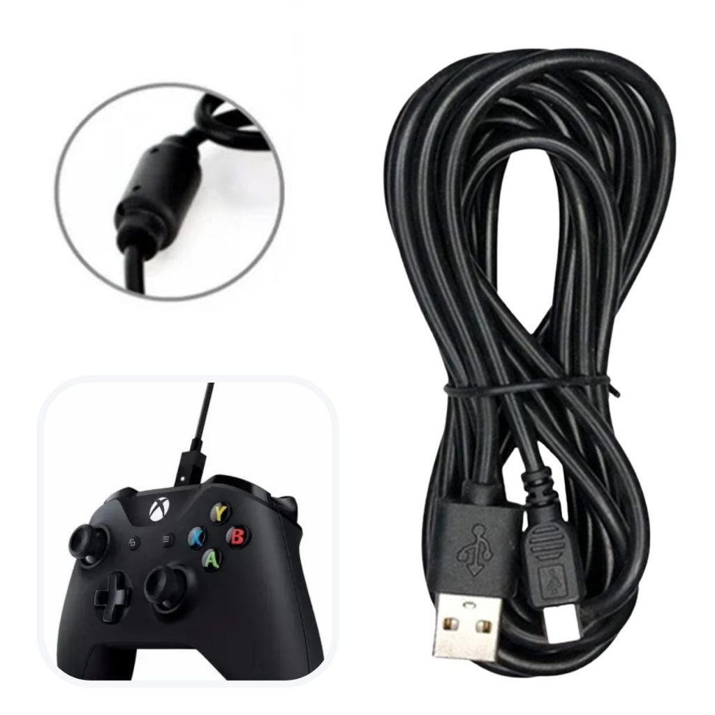 Cabo Carregador Controle Xbox One V8 Turbo Carga Rápida USB Reforçado Com Filtro Grande 3 metros em Oferta na Shopee