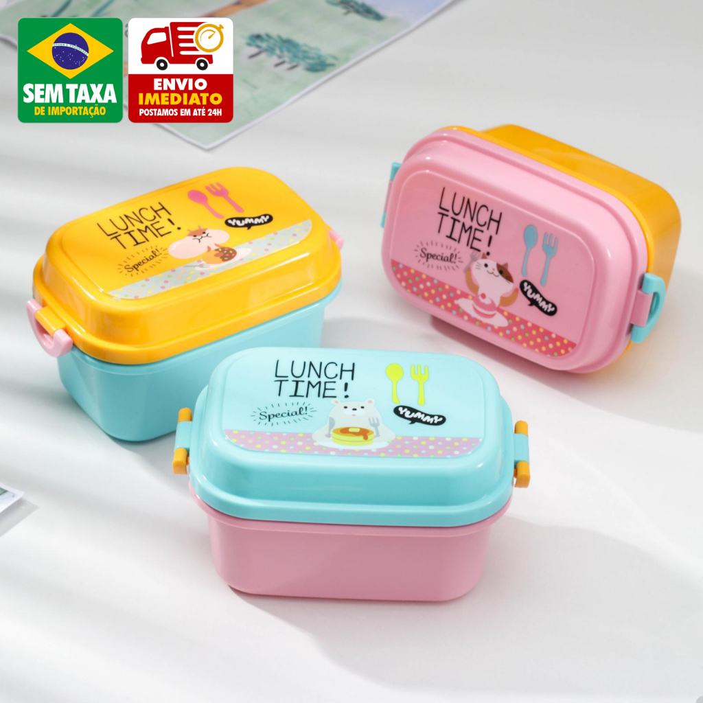 Pote Marmita Infantil Colorida 12x16x10cm com Divisória Talher Plástico Amigold 5038 em Oferta na Shopee