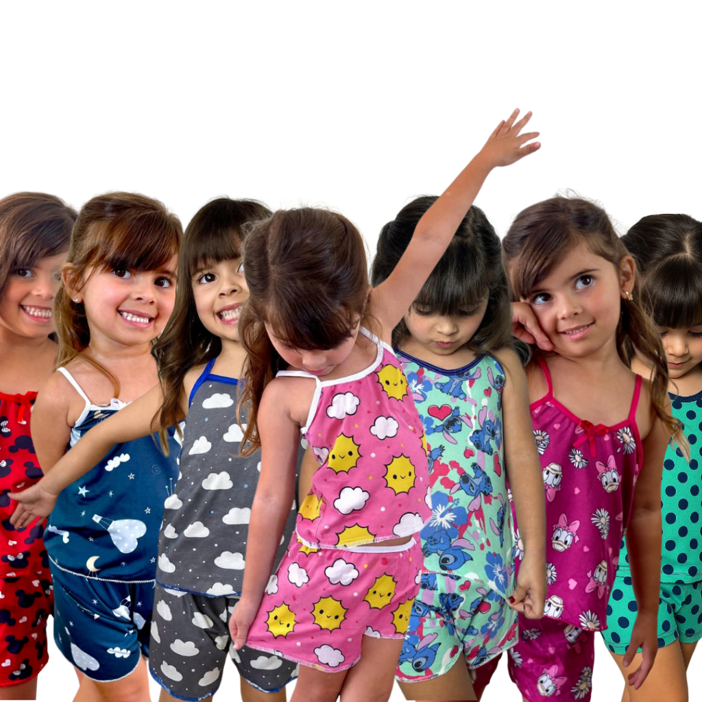 Kit 10 Pijaminha Infantil Pijama Roupa De Dormir Fofa Criança Vestir Estampa Baby Dool Short Dool Menina