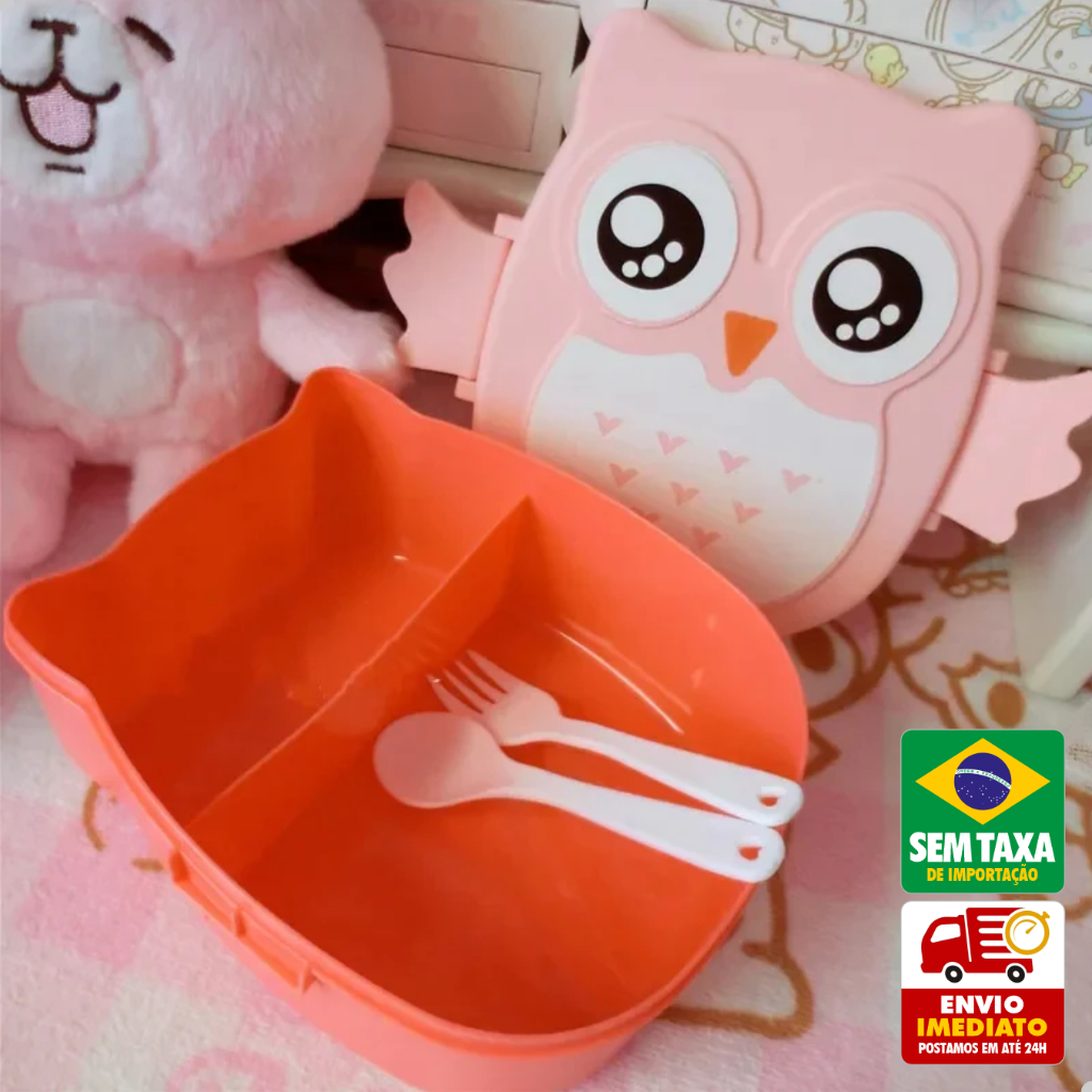 Marmita Coruja Infantil Escolar Com Divisórias Lancheira Portátil Pote 18x15x6cm
