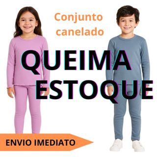 Kit 4 Peças Conjunto Canelado Infantil Menina Menino 2 - 8 anos Calça e Manga Longa (0047) em Oferta na Shopee