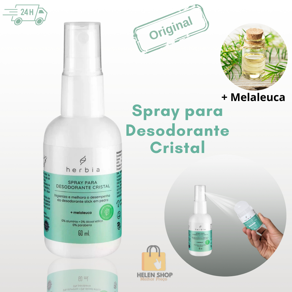 Spray para Desodorante Cristal com Melaleuca 60ml Herbia Natural Vegano Kristal Stick Pedra em Oferta na Shopee