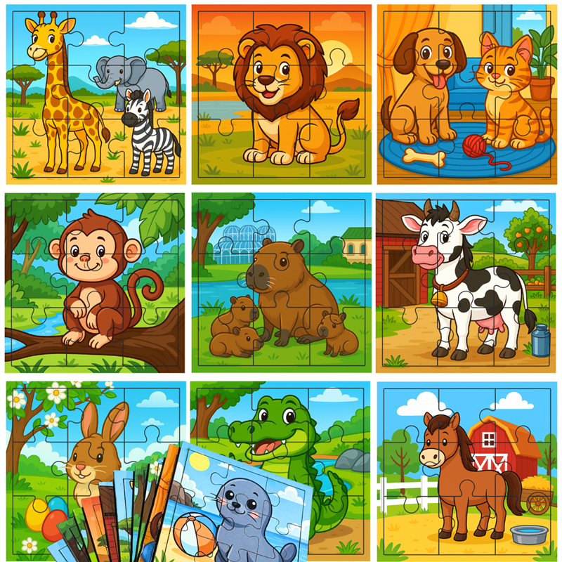 Kit 10 Quebra-Cabeças Animais Infantil Madeira Jogo Brinquedo Educativo Pedagógico – Toy Trade