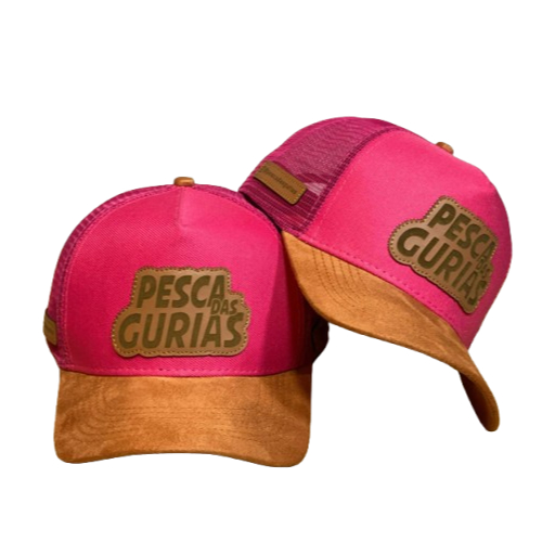 BONÉ ROSA feminino para pescaria - PESCA DAS GURIAS - TRUCKER - aba em camurça