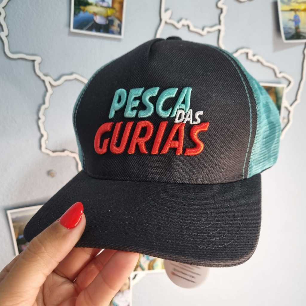 BONÉ PRETO feminino para pescaria TRUCKER - PESCA DAS GURIAS - tela camuflada