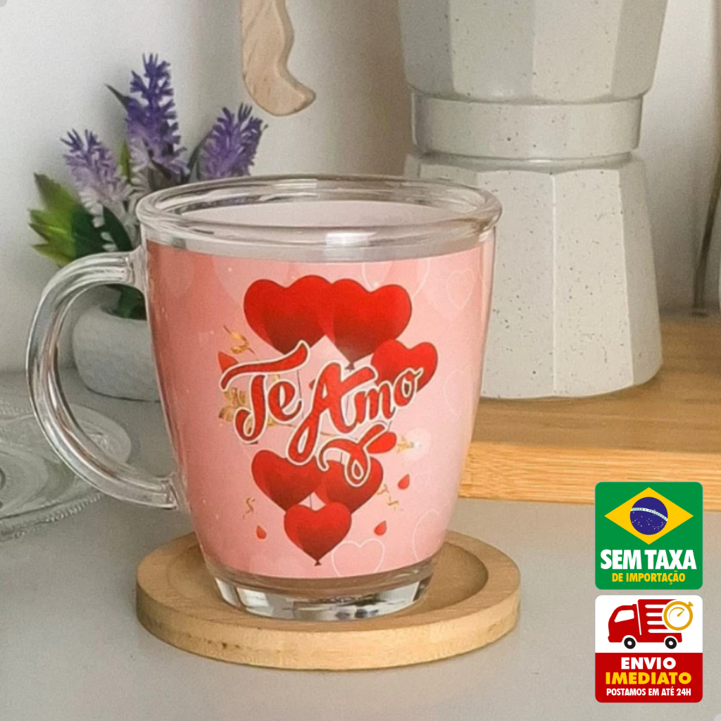 Caneca de Vidro 380ml Estampada Mensagens Românticas Te Amo Presente Namorado Amigold em Oferta na Shopee