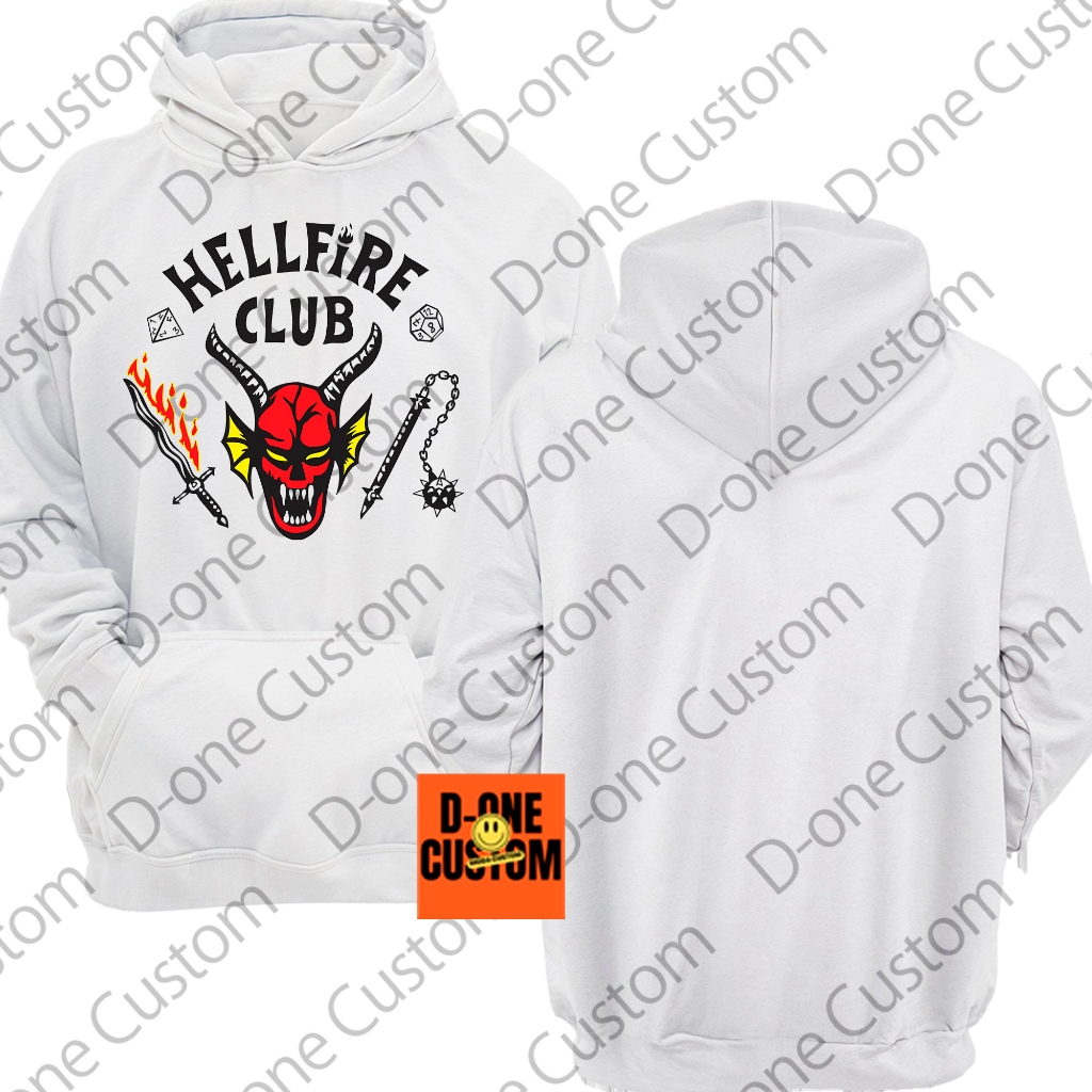 Blusa Moletom Hellboy Club Stranger Things Unissex Preto com Capuz Qualidade Banda Rock Invertido