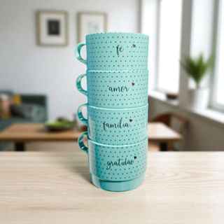 Conjunto com 4 Xícaras de Acrílico 200 ml Empilhavél Frases. em Oferta na Shopee