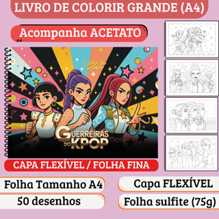 Caderno de Colorir Guerreiras do KPOP- Grande A4, Capa Flexível, Acetato, 50 desenhos em Oferta na Shopee