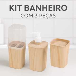 Kit De Banheiro 3 Pecas 1 Porta Escovas + 1 Porta Sabonte Liquido + 1 Porta Cotonetes E Algodão Luxo Moderno Pratico em Oferta na Shopee