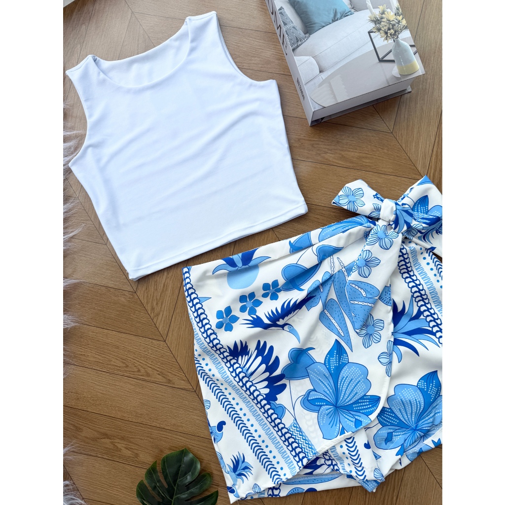 AZALEA Conjunto 2pcs de cropped suplex com saia com short com forrado\estampado\moda feminina 100 em Oferta na Shopee