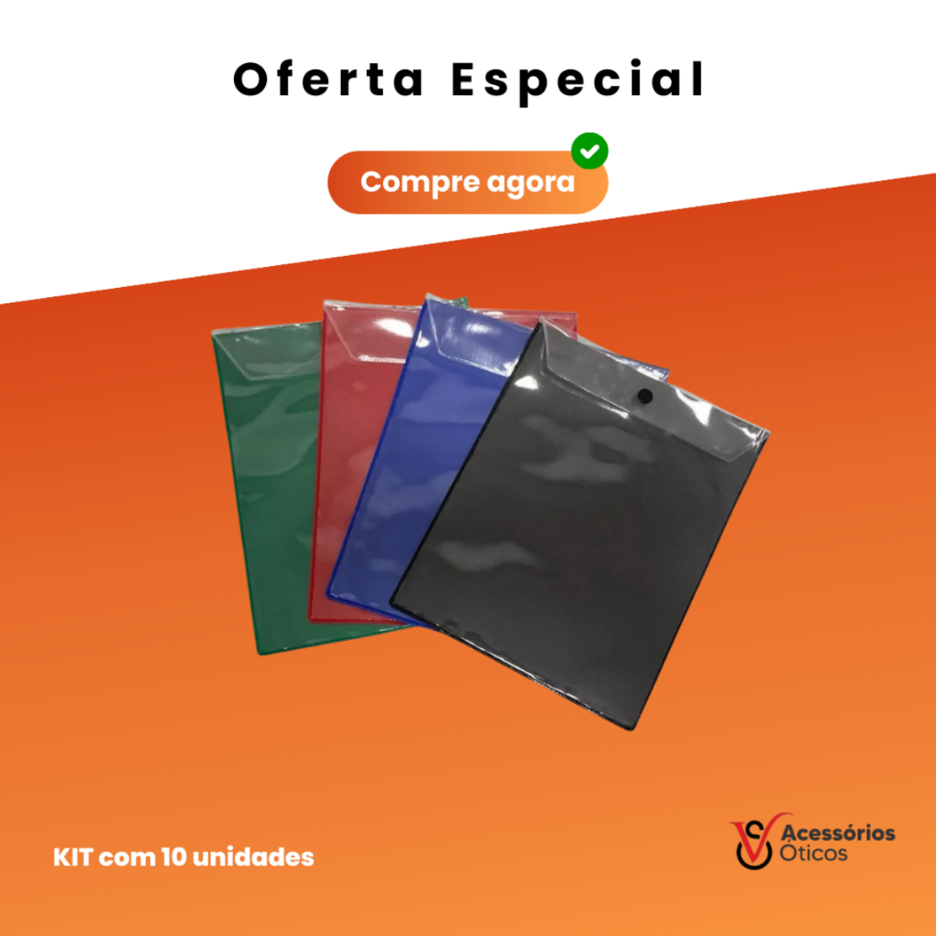 Kit 10 de Porta Ordem Serviços Documentos Para Óticas C/Botão envelope