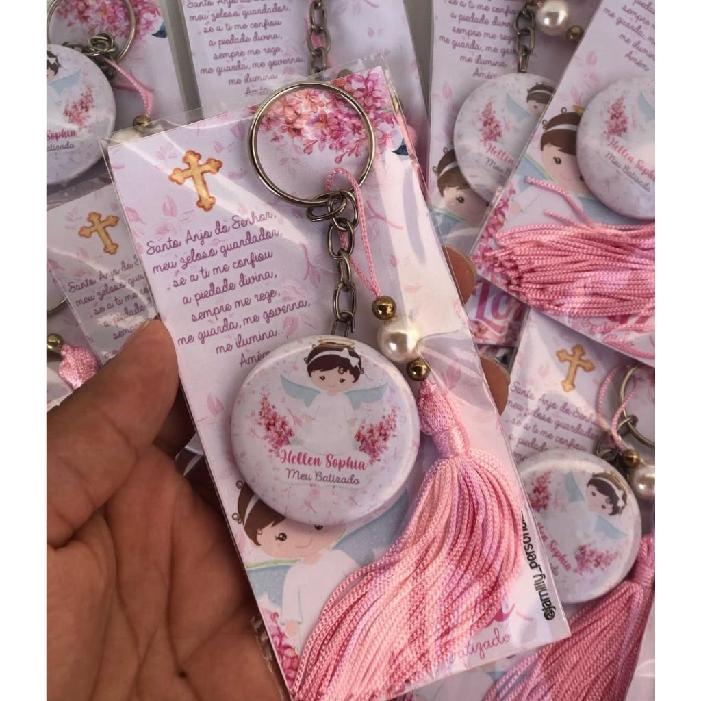 10 Chaveiros Personalizado com Tag Batizado Menina Lembrancinha Festa