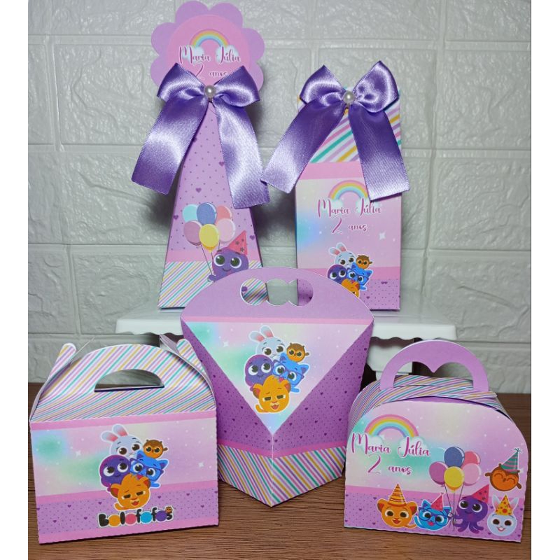 Kit Caixinhas Pegue e Monte Bolofofos menina/ lembrancinhas de festas , caixinhas personalizadas.