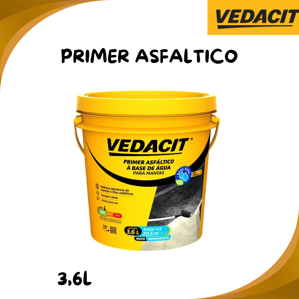 Primer Asfaltico Vedacit 3,6L Base Água Uso Interno e Externo