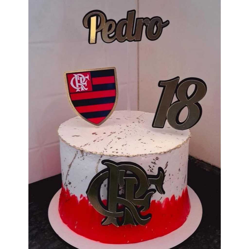 Topo de Bolo Flamengo /Topper Flamengo 3D /Decoração Bolo Flamengo/Nome idade CRF em  3D