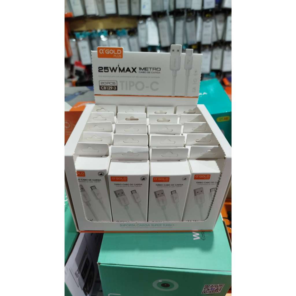 kit 20 10 cabo de carga e dados tipo c/ios/v8 25 Wmax agold cb-129