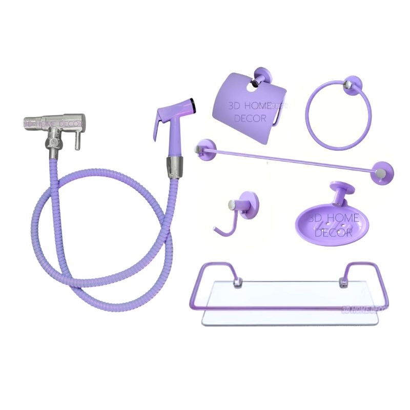 Kit P/ Banheiro Roxo Lilás Metal INOX Ducha Lilás Roxa Metal Saboneteira Lilás Roxo Metal INOX Papeleira Roxa