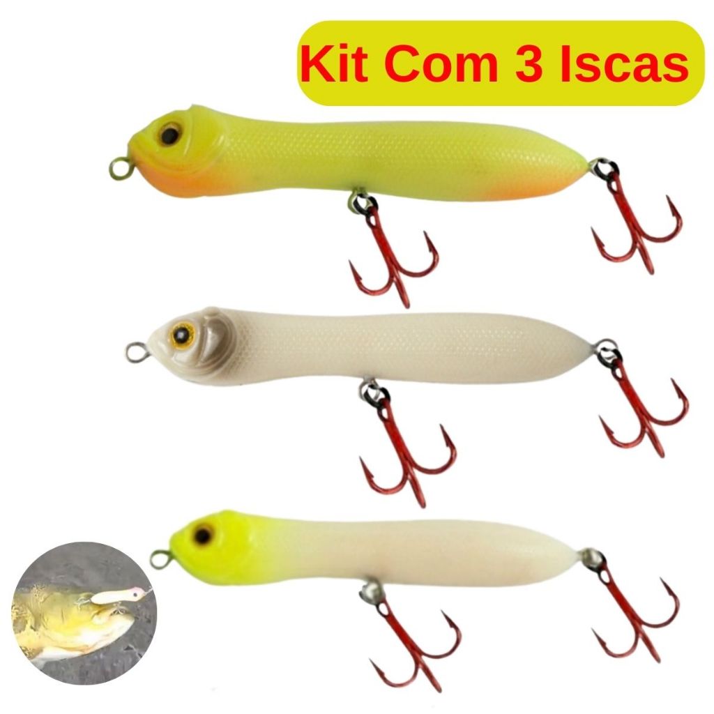 Kit 3 Isca Artificial Zig Zara Zarinha 9Cm Osso Verde Limão Melhor Cor Boa Barata Com Chocalho Forte