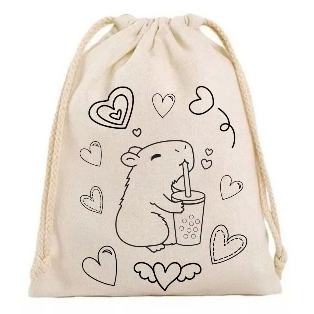 13 SAQUINHO DE ALGODÃO CRU PARA COLORIR/ PERSONALIZADO CAPIVARA/ LEMBRANCINHA INFANTIL SUSTENTÁVEL E CRIATIVA PARA FESTA