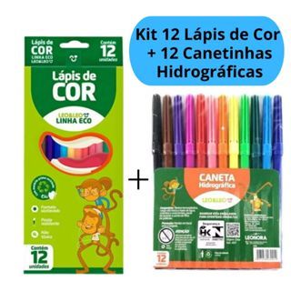 Kit lápis de Cor 12 Cores + Canetinha Hidrográfica 12 Cores Coloridas Escolar Leo&Leo em Oferta na Shopee