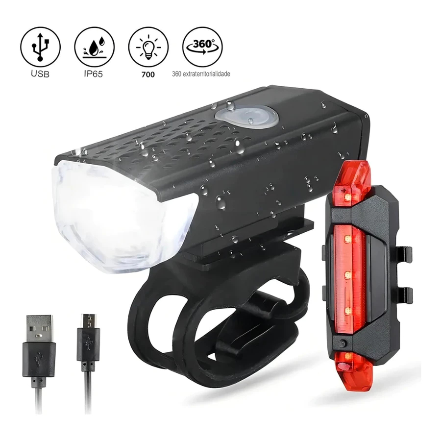 Imagem Kit Lanterna E Farol Bike Luz Ultra Led Prova D'agua Recarregavel Fluoreled