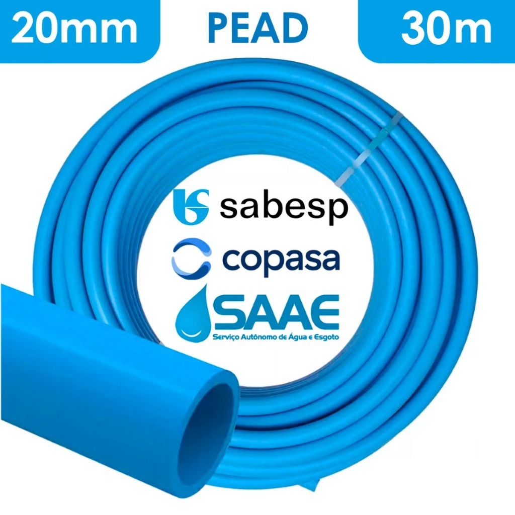 Tubo Mangueira de Água PEAD 20mm Padrão Sabesp Copasa SAAE 30 Metros Saneamento Básico