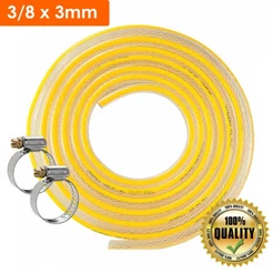 Mangueira de Gás Cozinha Fogão Botijão GLP Trançada 3/8 x 3 mm + 2 Abraçadeiras 1/2/3/4/5 Metros