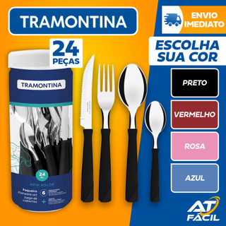 Jogo De Talheres Faqueiro Tramontina Aço Inox New Kolor 24 Peças