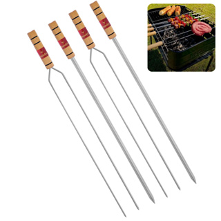 Espeto para Churrasco 75cm Reto e Duplo Galvanizado Com Cabo Madeira Utensílio Churrasqueira em Oferta na Shopee