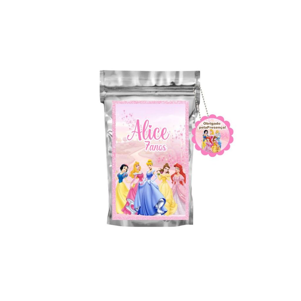 Saquinho Metalizado Ziplock Princesa Personalizado /Lembrancinha de Festa /Aniversário