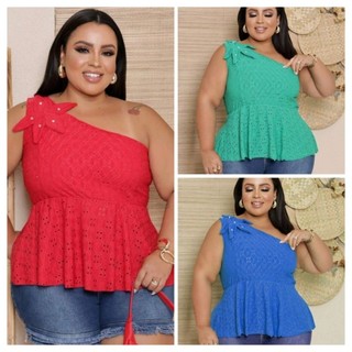 Blusa Feminina Lesie Manga Nula Plus Size Blusinha Bata Um Ombro Só