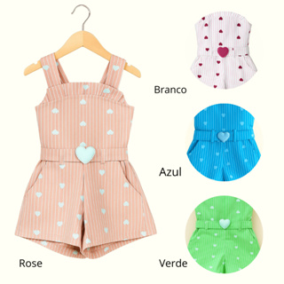 Macaquinho Infantil  Menina Estampado de Coração / Jardineira infantil menina Blogueira em Oferta na Shopee