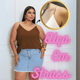 Blusa Regata Feminina Plus Size Com Alça Em Strass Festas Tendencia em Oferta na Shopee