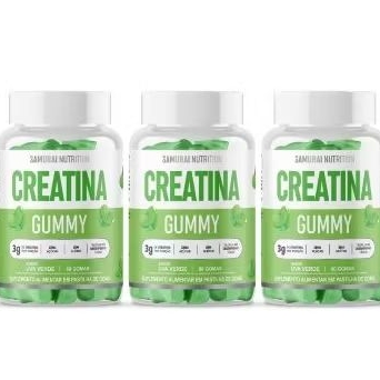 3 potes de Creatina Gumy samurai Nutrition sabor maçã verde