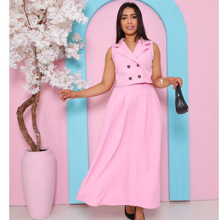 Conjunto Feminino Alfaitaria Colete e Saia Midi Conjunto Social Elegante 4 botoes Moda Evangelica