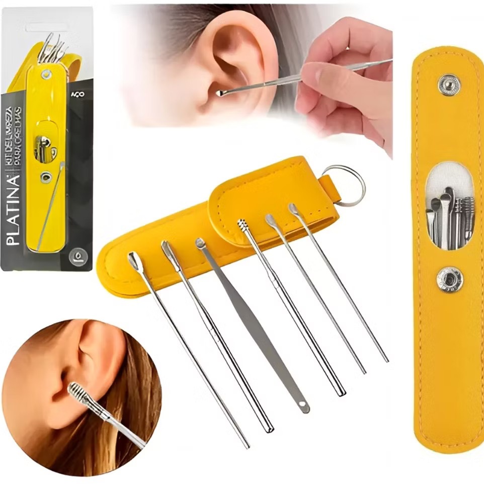 Kit 6 Cotonete Removedor Limpeza Cera De Ouvido Orelha + Estojo