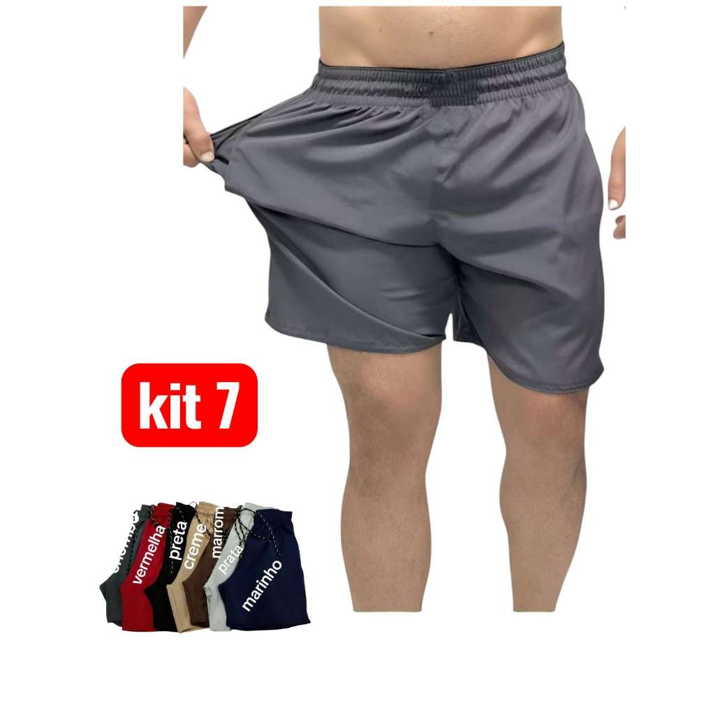KIT 7  Bermuda maculina academia tactel com elastano Dois bolsos nas calças com cordões ocultos