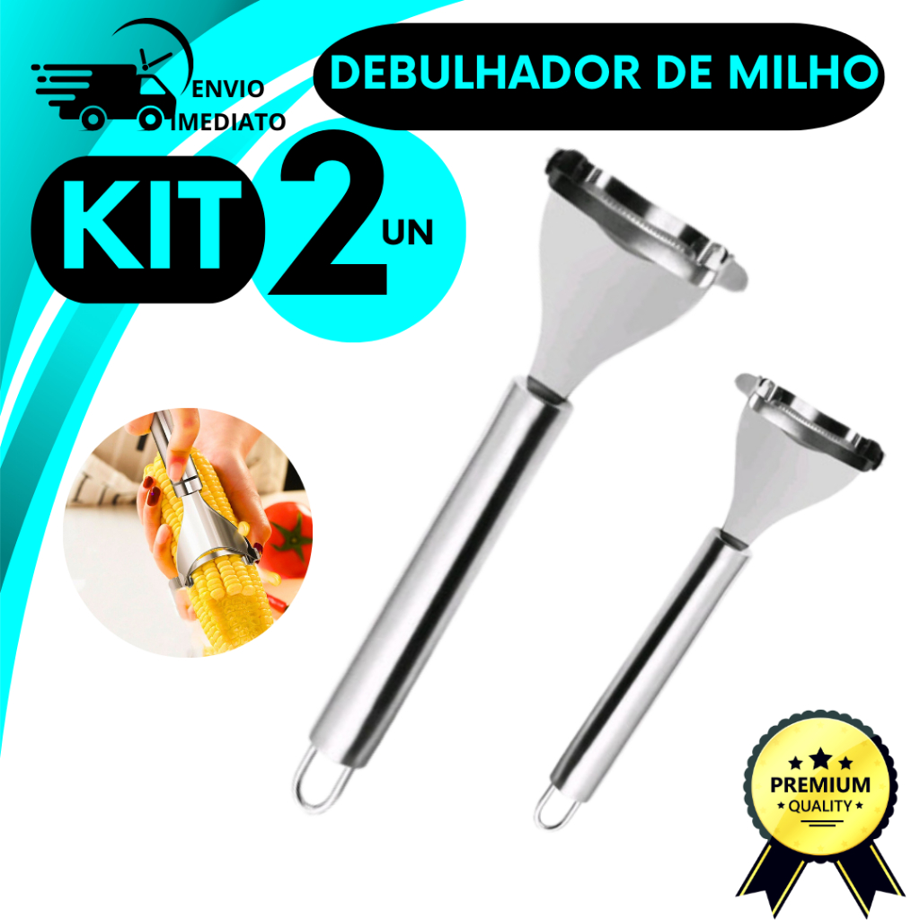 Kit 2 Peças Descascador Debulhador Cortador Removedor de Milho em Aço Inox Linha Premium Utensilio