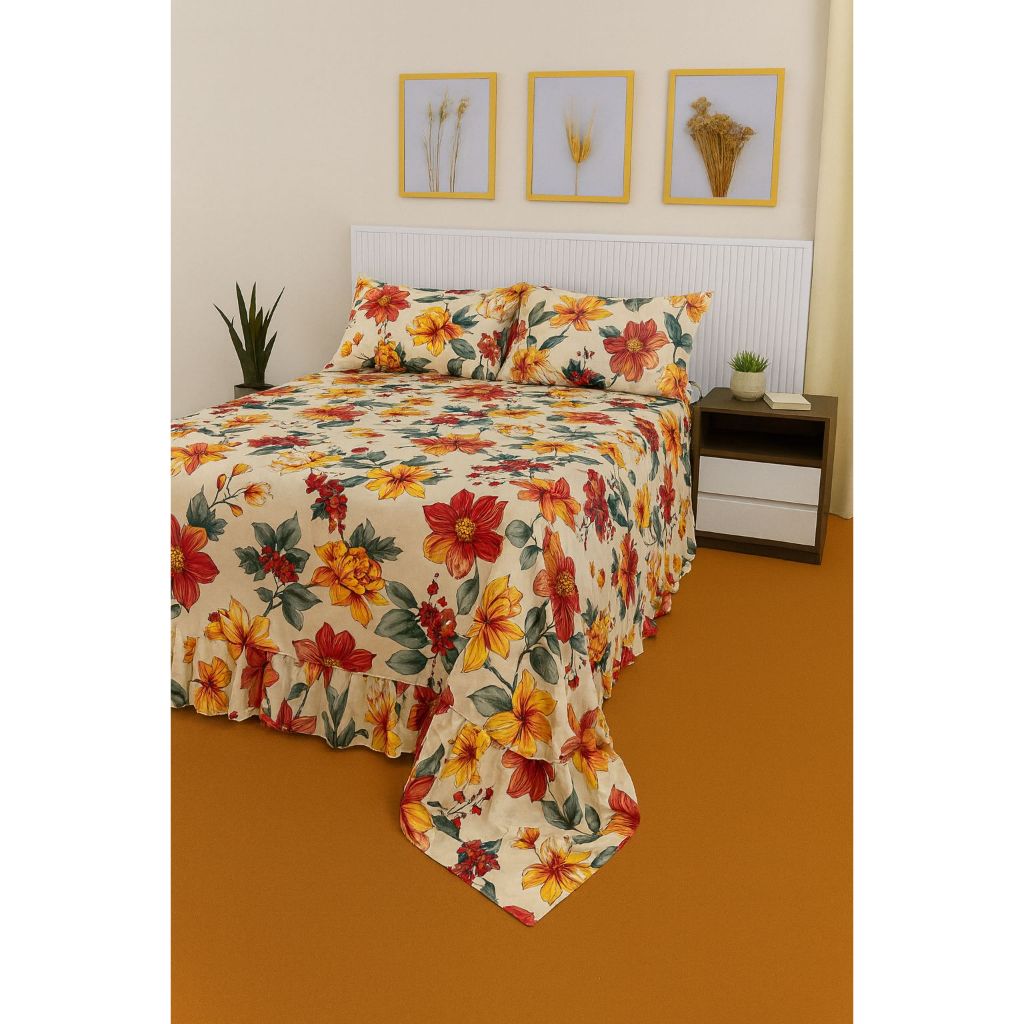 Kit Colcha Lençol com Babado Queen 3 Peças Micropercal Toque de Algodão - Kit Completo com Fronhas em Oferta na Shopee