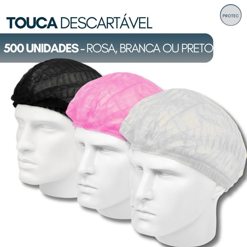 Kit 500 Touca Descartável  | Rosa Branca ou Preto - Cozinha, hospital ou estética
