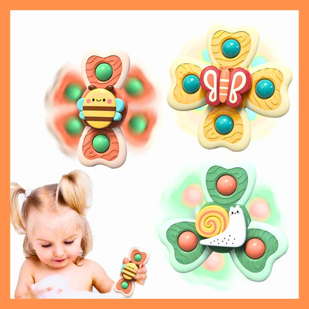 Kit 3 Brinquedos para Bebe e Criança Chocalhos Spiner Ventosas Giratorias Interativo Anti Stress