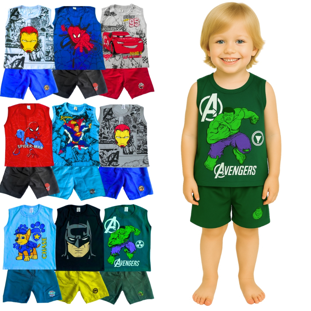 Kit 6 Roupas de Menino – Conjunto Regata Infantil com 3 Camisetas e 3 Bermudas em Oferta na Shopee