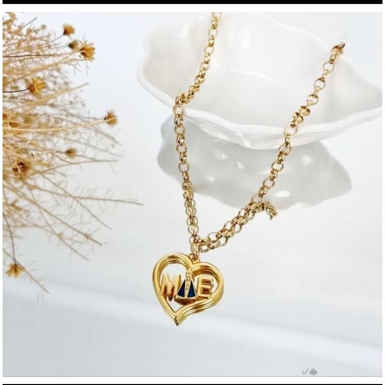 Colar Mãe Nossa Senhora Aparecida Folheado Ouro 18k Pingente Coração Religioso Corrente Elo